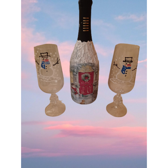 Коледна бутилка с две чаши 2